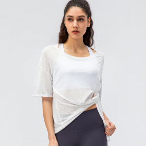 alo yoga Atasan Sukan Split Musim Bunga Musim Panas Wanita Lari Cepat Kering Leher Bulat T Baju Lengan Pendek Yoga Kecergasan Luaran