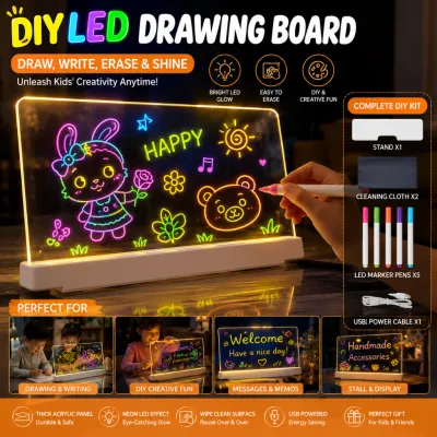 LED Light Up Drawing Board for Kids DIY Acrylic Message Board Erasable Writing Board with Color Pens