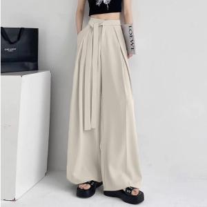 Suit Pants High Waist Elastic Waist Women Plain Long Panst Korean Wide Leg Trousers