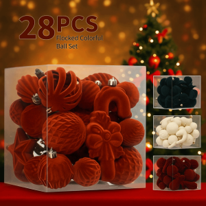 YOYO CHARMING 28Pcs Special-shaped Flocked Christmas Balls Colorful Hollow Out Christmas Hanging Balls Christmas Decor Shatterproof Xmas Tree Ornaments for Home