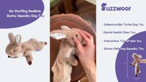 Fuzzwoof No-Stuffing Bunny Squeaky Dog Toy Cute Plush Puppy Teething Toy to Keep Them Busy Rabbit Interactive Tug of War & Dental Chew for Small Medium Large Dogs