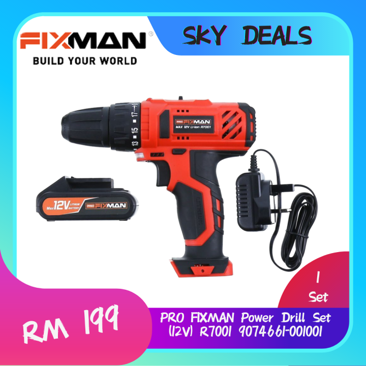 PRO FIXMAN Power Drill Set R7001 12V 1300mAh Lithium Ion Battery