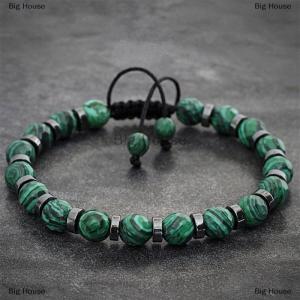 [COD] Big House สร้อยข้อมือมาลาไคต์แฟชั่นสร้อยข้อมือลูกปัดหินธรรมชาติสำหรับผู้ชายและผู้หญิงของขวัญวันวาเลนไทน์