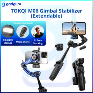 Gadguru TOKQI M06 3-Axis Gimbal Stabilizer Shooting Ai Face Recognition Anti-Shake Stabilizer Mic Lighting 手机稳定器
