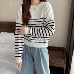 NHV Basic Stripes Sweater  Oneck Blaster Top Knit Lengan Panjang