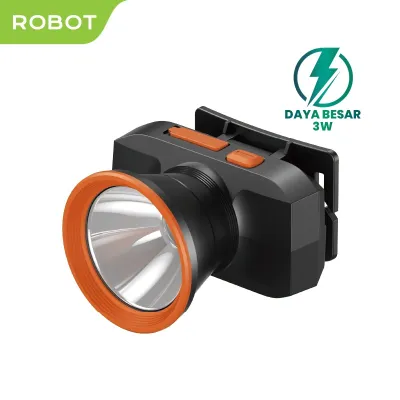 ROBOT Senter Lampu Kepala Headlamp Outdoor Camping/Emergency Lamp RT-HL02 LED 1200mAh Rechargeable Original - Garansi 1 Tahun