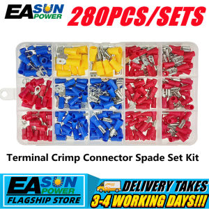 280Pcs Assorted Spade Terminals Insulated Cable Connector Electrical Wire Crimp Butt Ring Fork Set Ring Lugs Rolled Kit