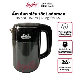 Bình đun siêu tốc ấm siêu tốc đun nước siêu nhanh Inox 2 lớp chống phỏng Ladomax HA-888 2.5L