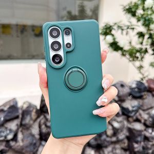 Rotating Ring Holder Matte Silicone Case For Samsung S26 S25 S24 S23 S22 S21 Note 20 10 9 Plus FE Ultra Drop Protection Cover