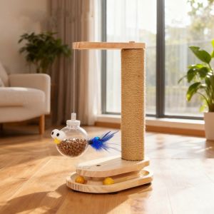 OUTOPEN Vertical Cat Scratch Post Food Puzzle Ball Wear-resistant Stand Scratching Board Multi-Functional Rotating Platform Cat Tree Stand Pet Cat Toy