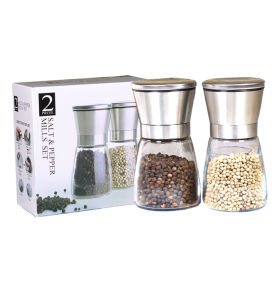 Lọ đựng và xay hạt tiêu đa năng nắp inox 304 không gỉ sét 180 ml - Dụng cụ đựng và xay tiêu lọ thủy tinh - Dụng cụ nấu ăn - Đồ dùng nhà bếp