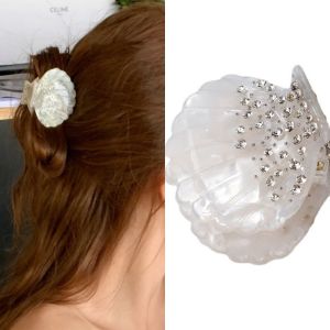 BINOCUL อะคริลิค ที่หนีบผมรูปเปลือกหอย Rhonestone สไตล์เกาหลีแบบ คลิปปูหอย วินเทจ อุปกรณ์เสริมผม คลิปหนีบเล็บรูปเปลือกหอย สำหรับผู้หญิง