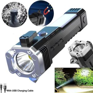 汽车安全锤手电筒 4 In 1 Multifunction LED Flashlight COB Emergency TorchLight In car For Window Hammer/Cutter