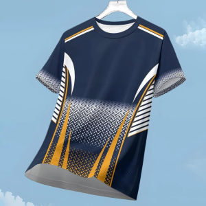 Mens Clothing Striped Graphic T-Shirt Running Sportswear Badminton Outdoor Shorts Mens Lightweight Quick-Drying Sleeve T-Shirt