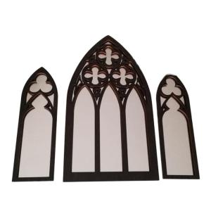 3Pcs Gothic Mirrors Wall Decors Vintage Arched Cathedral Window Mirror Framed Wall Mounted Mirror for Living Room