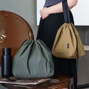 ANGY Handheld Fruit Fresh-keeping Pouch Large Capacity Foldable Drawstring Bucket Bag Practical Waterproof Nylon Lunch Bag for Home
