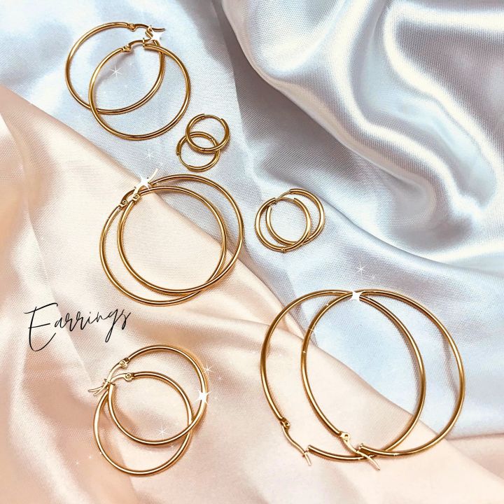 GnG ) Geometrical Gold Loop Hoop Earring in Gold Plated Stainless