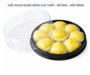 Combo 50–100 Hộp Nhựa Đựng Bánh Đế Trắng H25 Nắp Thấp | Hộp Bánh Crepe Tròn 16x16x4cm