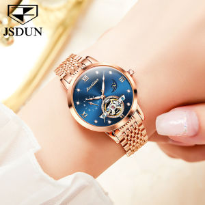 JSDUN Luxury Watch for Women Automatic Original 2022 Sale Waterproof Pawnable Tourbillon Dial Sun Moon Star Rose Gold Watch