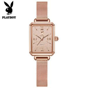 PLAYBOY นาฬิกาผู้หญิงกันน้ำ สายถักมิลาน หน้าปัดสี่เหลี่ยม สีโรสโกลด์ สไตล์แฟชั่น เรียบหรู ใส่ได้ทั้งลำลองและทำงาน มาพร้อมกล่องของขวัญ