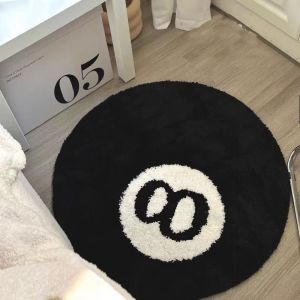 YTRYTWE Round 8 Ball Rug Plush Anti-slip 8 Ball Carpet Creative Skin Friendly 8 Ball Mat Hoom Decor