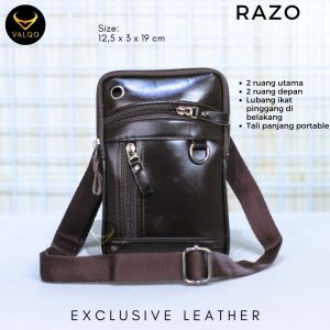 VALQO RAZO Tas Kulit Sapi Selempang Slingbag Ukuran Kecil Muat Tempat HP Pria Wanita