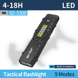 【9000LM】ไฟฉาย LED ฉลามยิ้มมี9โหมดพร้อมซังทำงานแสง Type-C ไฟฉายชาร์จไฟได้นำคลิปกันน้ำไฟฉุกเฉินด้านนอก SD5308