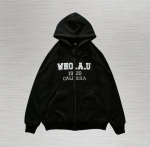 Jaket Hoodie WHO.AU California 1920 Zipper Hitam Pria Wanita Premium Distro Quality Switerr Cowok Keren Terbaru 2023