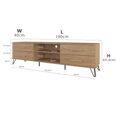 KitchenZ 6FT Chester Series Tv Cabinet Tv Console Rak Tv Kabinet Tv Almari Tv Metal Leg-HMZ-FN-TV-C2200-OAK