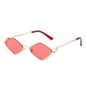 NBANLIKE Khung kim loại một nửa Kính mát hình thoi UV400. Bảo vệ UV Kính mát đa giác Thanh lịch Kính râm mắt mèo Kính xe đạp chống UV Phụ nữ