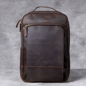 FANCODI Vintage Crazy Horse Leather Backpack Leisure Large Capacity Travel Bag High Quality Genuine Leather Back Pack Mens Cowhide Leather Laptop Backpacks School Bag M802