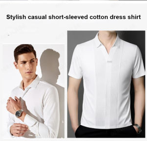 Mens casual short-sleeved cotton dress shirt Short Sleeve Shirt Comfortable Slim Polo Shirt