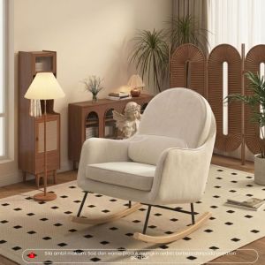 I HOME LENA Rocking Chair Velvet Fabric With Back Cushion / Easy Clean Chair / Stain Resistant Chair / Relaxing Chair