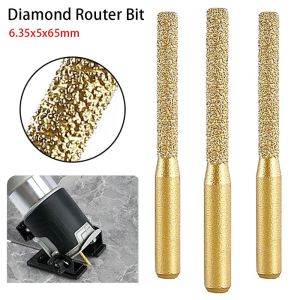 ALLLUCK 1Pcs 6.35mm Brazed Diamond Router Bit Straight Shank Engraving Trimming Machine Milling Cuter Durable For Marble Granite Ceramic Tile Stone Engraving Edge Cutting Tool