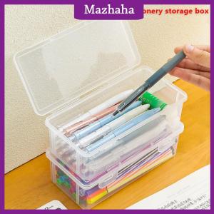 Mazhaha 1PC Large Capacity Plastic Pencil Box Stackable Translucent Clear Pencil Box Office Supplies Storage Organizer Box