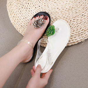 CXL Thương Hiệu La Mã Phong Cách Boho Mùa Hè Bãi Biển Thạch Dép Xăng Đan Đế Bằng Clip Hoa Ngọc Trai Đẹp Inlay Giày Trắng Đen Cho Nữ (Cỡ 35-40)