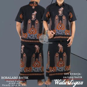 Setelan Sarung Kemeja Batik Lengan Pendek Lapis Furing | Baju Batik Pria Lengan Pendek | Sarung Batik Katun Halus Premium