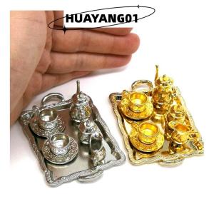 HUAYANG01 [2023 new HOT FASHION] 10 cái 1: 12 Dollhouse đồ nội thất thu nhỏ đồ ăn kim loại tách trà Tấm đặt