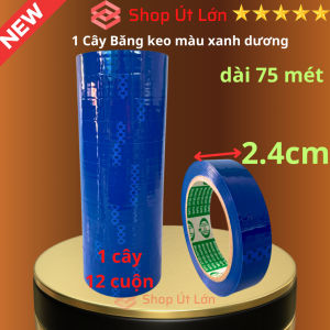 Băng keo màu xanh dương OPP rộng 2.4cm dài 75 mét lõi giấy 3mm 1 cây 12 cuộn giá tại xưởng