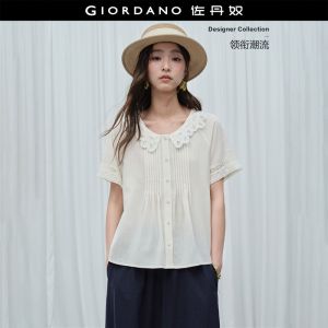 Giordano Women Lace collar raglan sleeve shirt Free Shipping 18346815