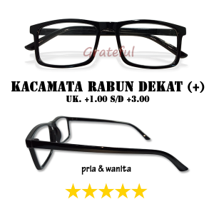 Kacamata Baca Plus Wanita Pria Sport (RABUN DEKAT) +1.00 s/d +3.00 Warna Frame Hitam Kilap Glossy Bentuk Persegi Panjang - BISA COD