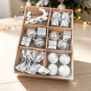 Wonderful Days 24Pcs Christmas Ornaments Gift Set Christmas Balls Ornaments Candy Cane Bow Xmas Tree Decoration Mixed Hanging Pendant