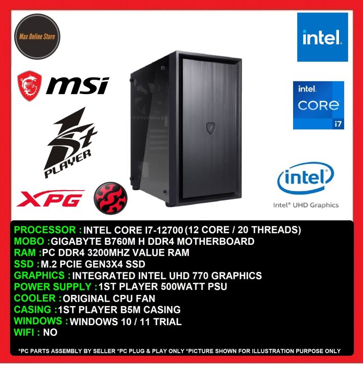 Gaming Office Value Pc Desktop Intel Core I7-12700  8gb   16gb  256gb 