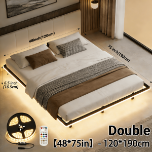 Suspended Smart Bed with Smart LED Strip Light App Control Over 60000 Colors Fits Modern Bedroom Scene.