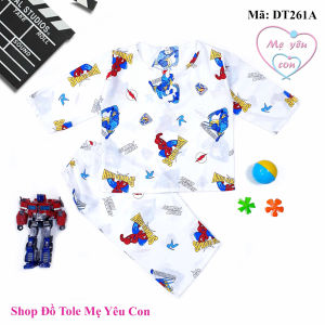 Bộ ngủ dài tay bé trai Size 3 (9-11kg). Vải tole/lanh 2 da loại 1 mát rượi. Có 2 nút cài trước cổ áo.