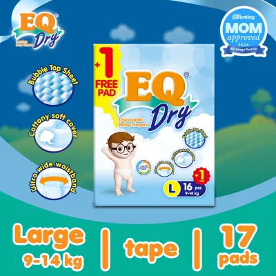 EQ Dry Travel Pack Large (9-14 kg) - 17 pcs x 1 pack (17 pcs) - Tape Diaper