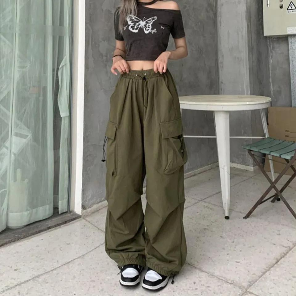 Gothic Harajuku Cargo Pants Y2K Women Wide Leg Joggers Hippie Streetwear Loose  Baggy Trousers