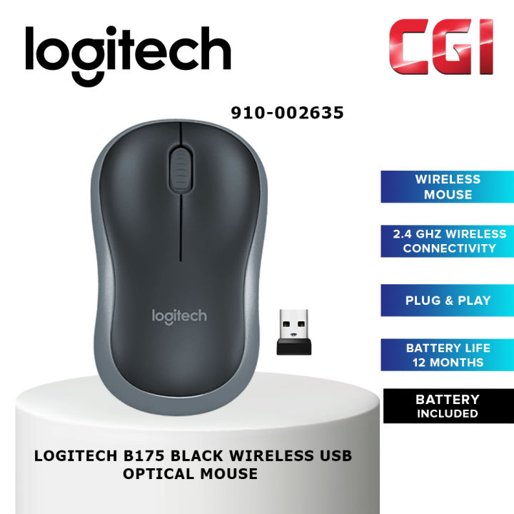  Logitech B175 Wireless USB Optical Mouse Black 910 002635 Lazada