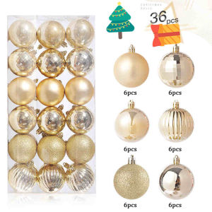 Happy Time 36pcs 4cm Christmas Balls Set for Hanging on Tree Ornaments Glitter Plastic Balls Xmas Decorations for Holiday New Years Party
