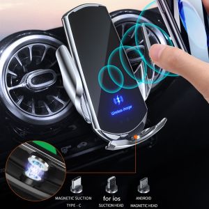🇸🇬[Ready Stock] Automatic 15W Magnetic Wireless Car Charger Suitable For Most Mobile Phones Dashboard Bracket Air Vent Car Phone Holder for iPhone 12-16 Samsung etc With Magnetic Connectors